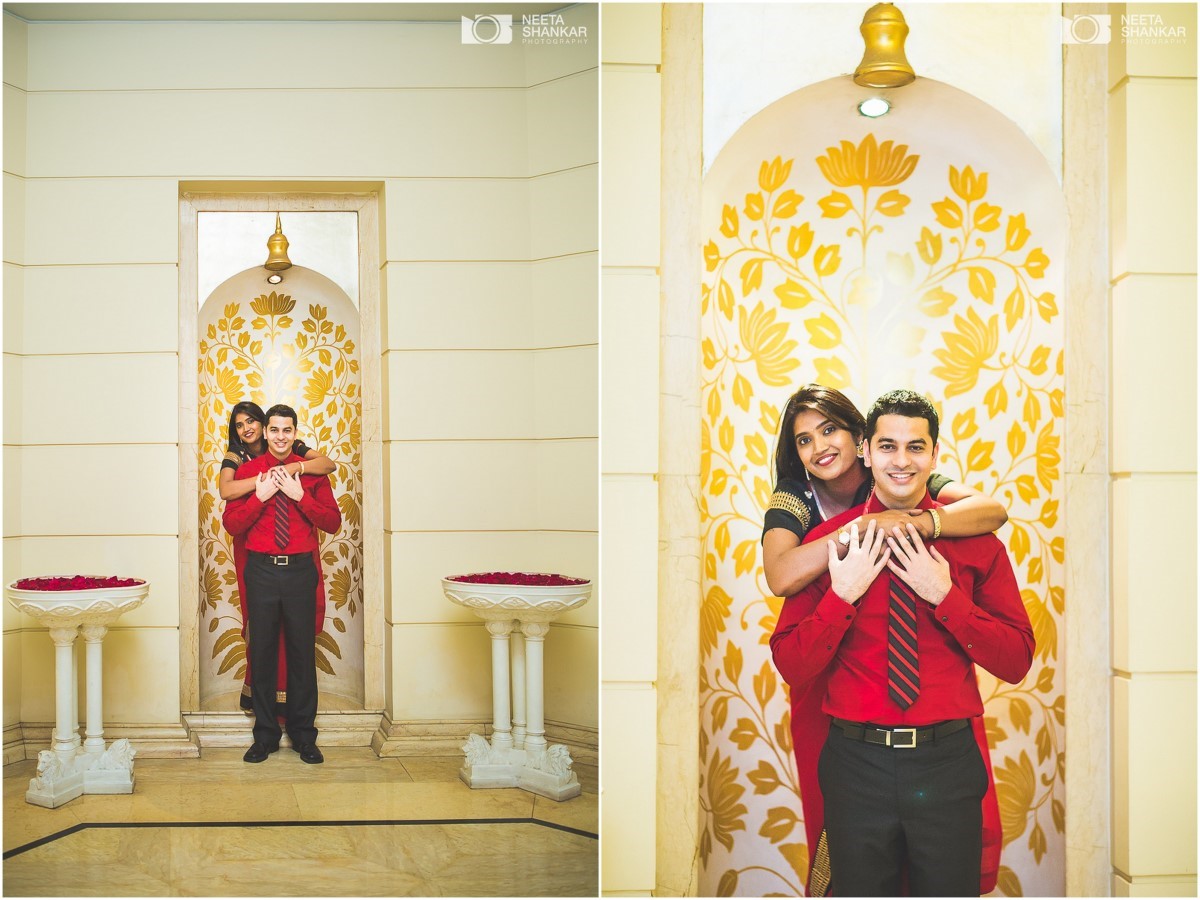 Leela-Palace-Bangalore-Couple-Pre-Wedding-Candid-Black-Red-Theme-Shoot